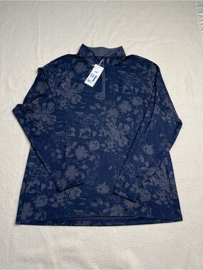 NWT New Puma 2.0 Rose 1/4 Zip Blue Pullover Top Golf Floral Mens XL $75 MSRP